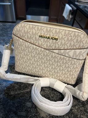 Michael Kors Cream Logo Crossbody with Gold Hardware